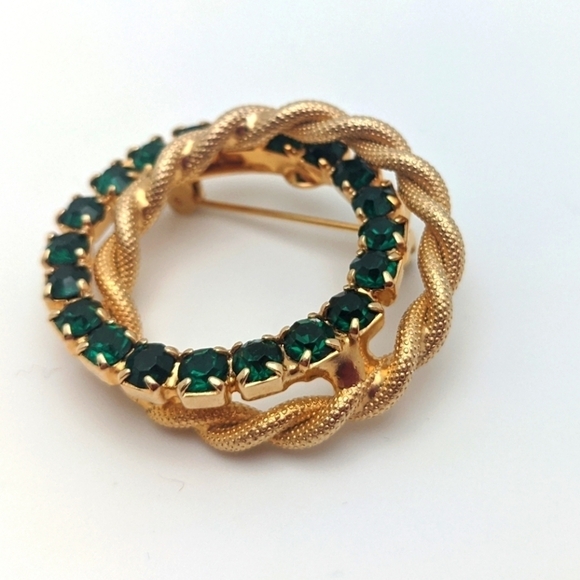 Vintage Emerald Rope Gold Brooch - Picture 3 of 6